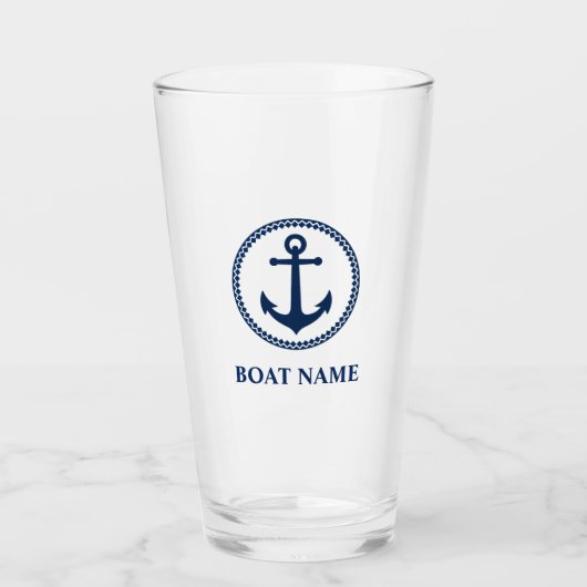 Uw Bootnaam Blauw Zee Anchor sa0a Glas (Voorkant)