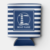 Uw bootnaam Classic Lighthouse Navy Striped Blikjeskoeler (Voorkant)