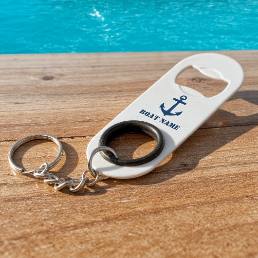 Uw bootnaam Classic Nautical Anker Navy Blue Mini Flessenopener