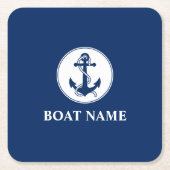Uw Bootnaam Classic Rope & Anchor Blue Kartonnen Onderzetters (Voorkant)