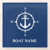 Uw bootnaam Compass Anchor Premium Onderzetter Glazen Onderzetter (Voorkant)