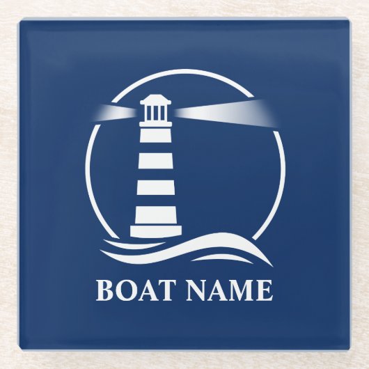 Uw Bootnaam & Klassieke Vuurtoren Glazen Onderzetter (Voorkant)