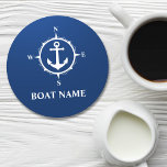 Uw Bootnaam Kompas Anker Blauw Rond Ronde Kartonnen Onderzetter<br><div class="desc">Uw bootnaam kompas anker blauw Onderzetter rond</div>