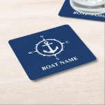 Uw Bootnaam Kompas Anker Blauw Vierkant Kartonnen Onderzetters<br><div class="desc">Uw Bootnaam Kompas Anker Blauw Onderzetter Vierkant</div>