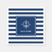 Uw bootnaam kompas anker blauwe strepen servet (Voorkant)