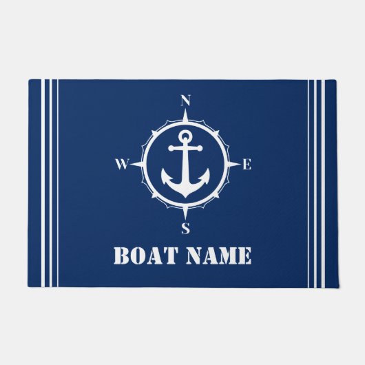 Uw bootnaam kompas anker marine blauwe entree deurmat (Voorkant)