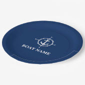 Uw Bootnaam Kompas Anker Navy Blue 9" Papieren Bordje (Gekanteld)