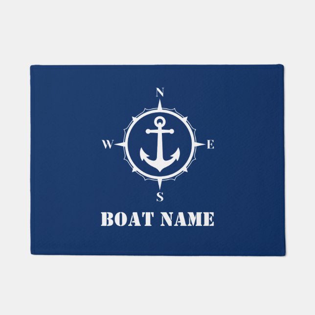 Uw Bootnaam Kompas Anker Navy Blue Deurmat (Voorkant)