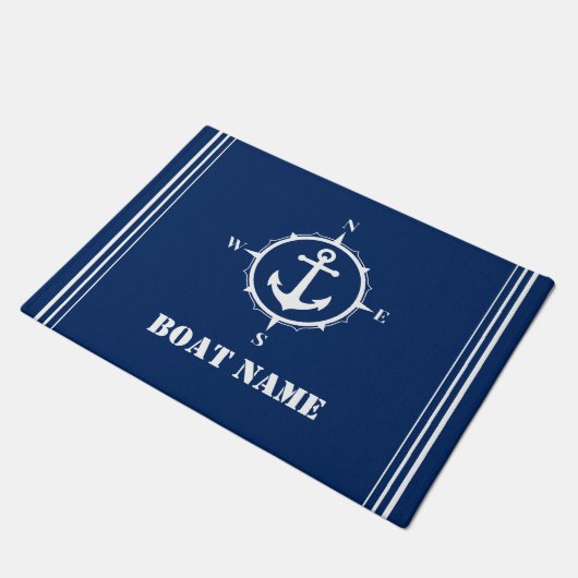 Uw Bootnaam Kompas Anker Navy Blue Entry Deurmat (Schuin)
