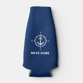 Uw Bootnaam Kompas Anker Navy Blue Flesjeskoeler (Voorkant)