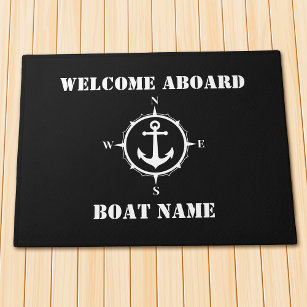 Uw bootnaam kompas anker welkom aan boord zwart deurmat