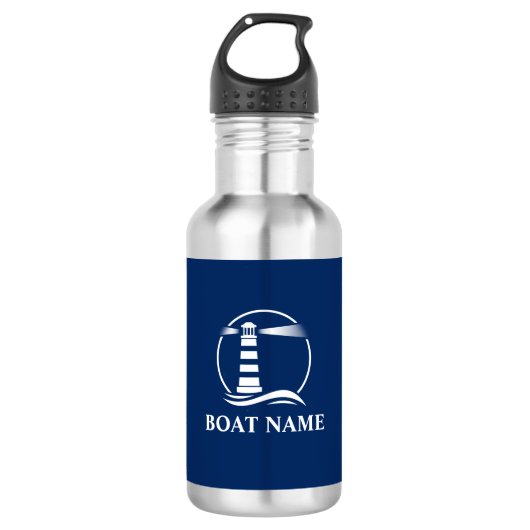 Uw Bootnaam met Nautical Lighthouse Waterfles (Voorkant)