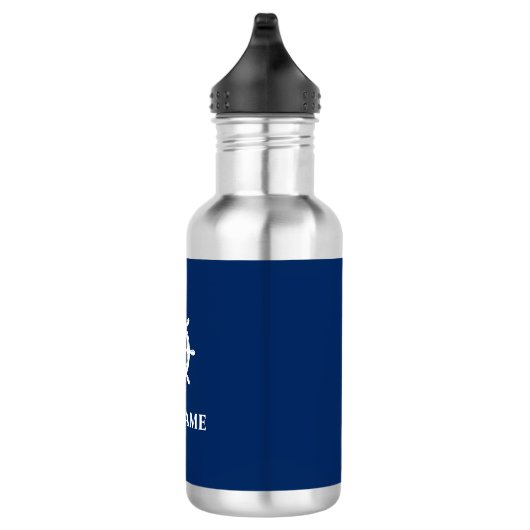 Uw Bootnaam met Ships Wheel Helm Waterfles (Rechts)