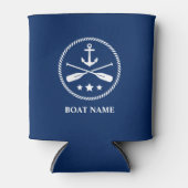 Uw Bootnaam Nautical Anchor & Oars Navy Blue Blikjeskoeler (Voorkant)