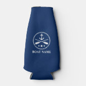 Uw Bootnaam Nautical Anchor & Oars Navy Blue Flesjeskoeler (Voorkant)