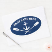 Uw Bootnaam Nautical Anchor & Oars Navy Blue Ovale Sticker (Envelop)