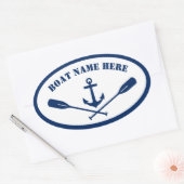 Uw Bootnaam Nautical Anchor & Oars Navy Blue Ovale Sticker (Envelop)