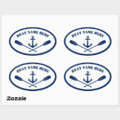 Uw Bootnaam Nautical Anchor & Oars Navy Blue Ovale Sticker (Vel)