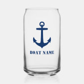 Uw bootnaam Nautical Anker Navy Blue Blikvorm Glas (Voorkant)