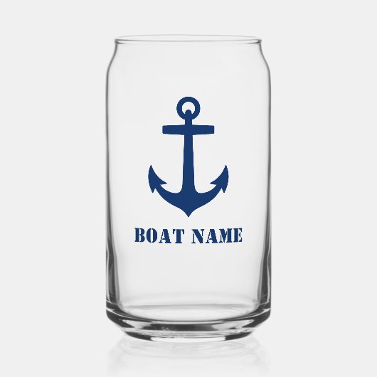 Uw bootnaam Nautical Anker Navy Blue Blikvorm Glas (Voorkant)