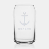 Uw bootnaam Nautical Anker Navy Blue Blikvorm Glas (Achterkant)
