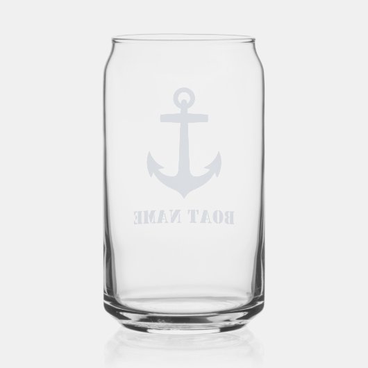 Uw bootnaam Nautical Anker Navy Blue Blikvorm Glas (Achterkant)