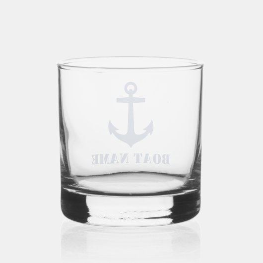 Uw bootnaam Nautical Anker Navy Blue Whisky Glas (Achterkant)