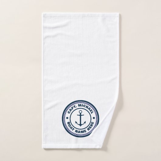 Uw Bootnaam Nautical Blue White Anker Captain Handdoek (Handdoek)