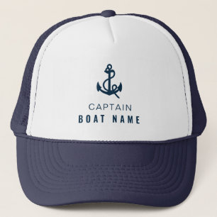 Uw Bootnaam Nautical Blue White Anker Captain Trucker Pet