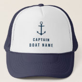 Uw Bootnaam Nautical Blue White Anker Captain Trucker Pet (Voorkant)