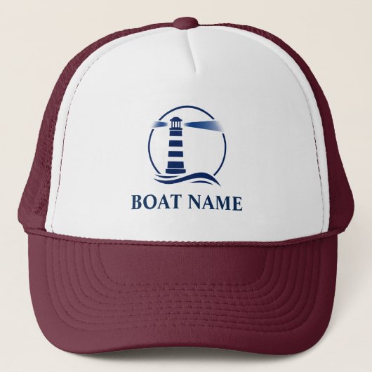 Uw bootnaam Nautical Classic Lighthouse Trucker Pet (Voorkant)
