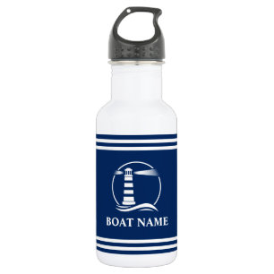 Uw bootnaam Nautical Lighthouse Striped Waterfles
