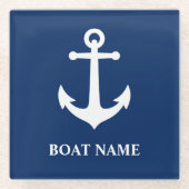 Uw bootnaam & nautisch anker glazen onderzetter (Voorkant)