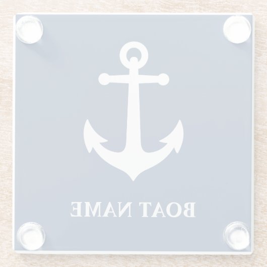 Uw bootnaam &  nautisch anker glazen onderzetter (Achterkant)