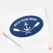 Uw Bootnaam Nautische Anker & Oars Classic Navy Ovale Sticker (Envelop)