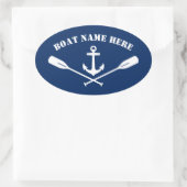 Uw Bootnaam Nautische Anker & Oars Classic Navy Ovale Sticker (Tas)