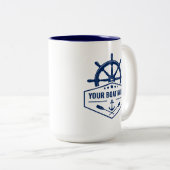 Uw bootnaam nautische anker riemen helm groot tweekleurige koffiemok (Voorkant rechts)