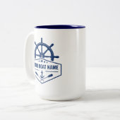 Uw bootnaam nautische anker riemen helm groot tweekleurige koffiemok (Voorkant links)