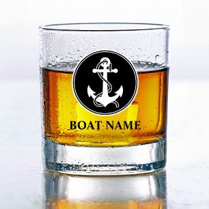 Uw bootnaam nautische anker & touw whisky glas