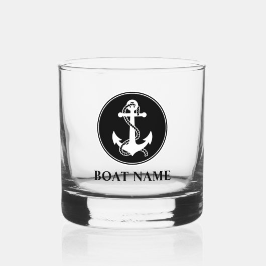 Uw bootnaam nautische anker & touw whisky glas (Voorkant)