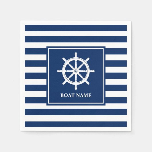 Uw bootnaam nautische schepen wiel gestreepte helm servet (Voorkant)