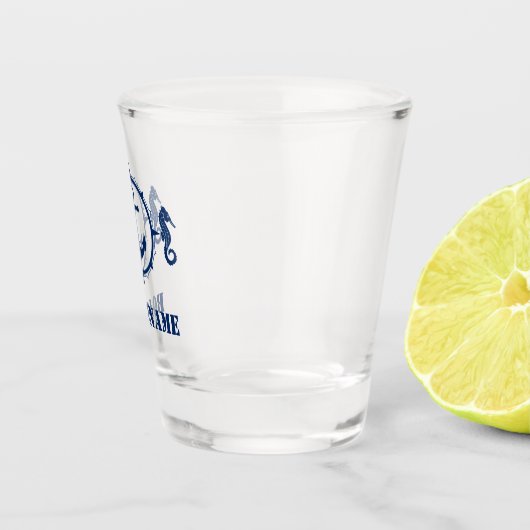 Uw Bootnaam Navy Seahorse Anchor Blauw Shot Glas (Rechts)