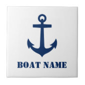 Uw bootnaam of familienaam Anchor Navy Blue Tegeltje (Voorkant)