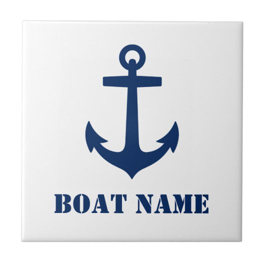 Uw bootnaam of familienaam Anchor Navy Blue Tegeltje (Voorkant)