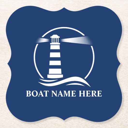 Uw bootnaam of tekst Classic Lighthouse Blue Kartonnen Onderzetters (Voorkant)