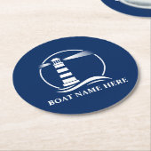 Uw bootnaam of tekst Classic Lighthouse Blue Ronde Kartonnen Onderzetter (Gebogen)