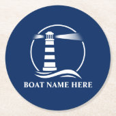 Uw bootnaam of tekst Classic Lighthouse Blue Ronde Kartonnen Onderzetter (Voorkant)