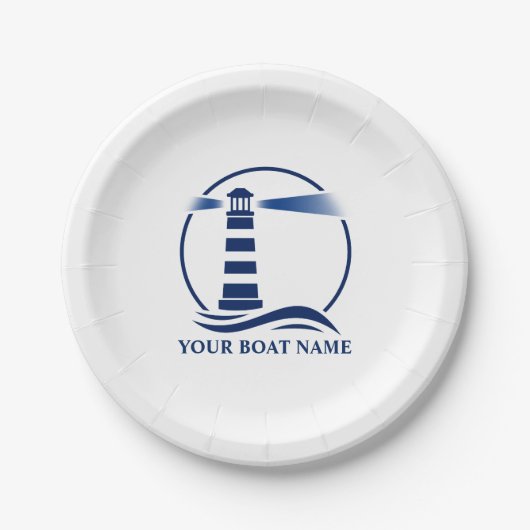 Uw Bootnaam of Tekst & Classic Lighthouse Papieren Bordje (Voorkant)