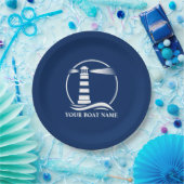 Uw Bootnaam of Tekst Lighthouse Navy Blue Papieren Bordje (Feest)