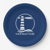 Uw Bootnaam of Tekst Lighthouse Navy Blue Papieren Bordje (Voorkant)